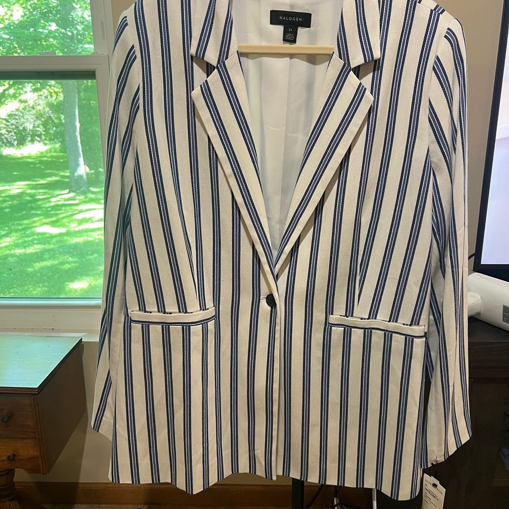Halogen Navy and White Striped Blazer 2x